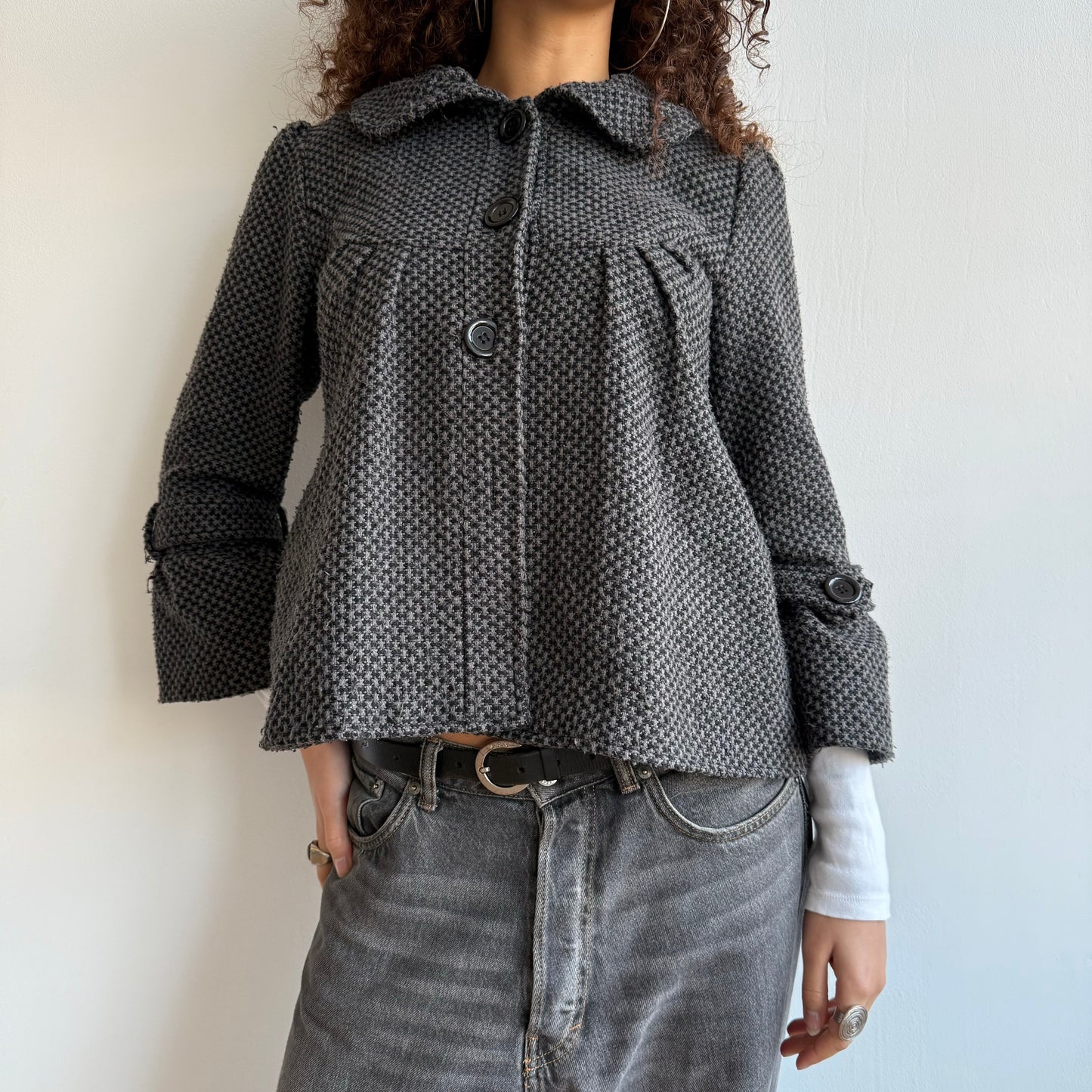 Grey houndstooth peacoat - Size M