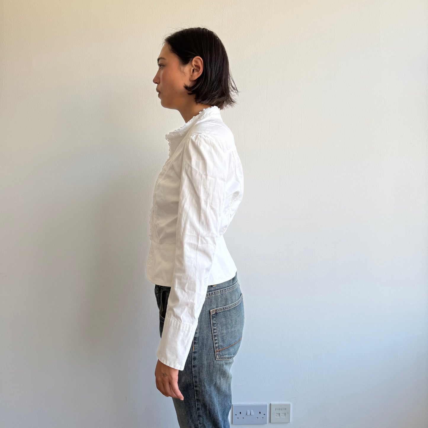 White ruffle military jacket - Size S/M