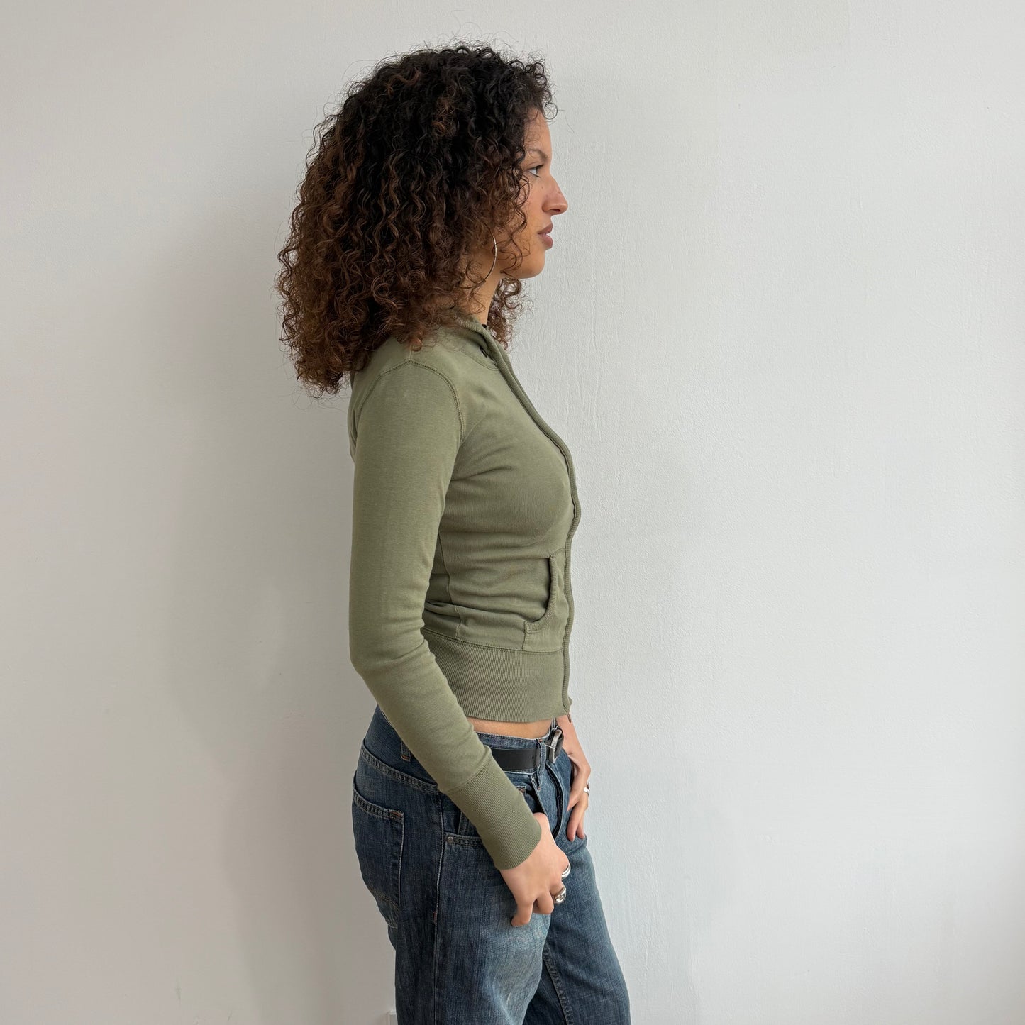 Khaki double zip hoodie - Size S