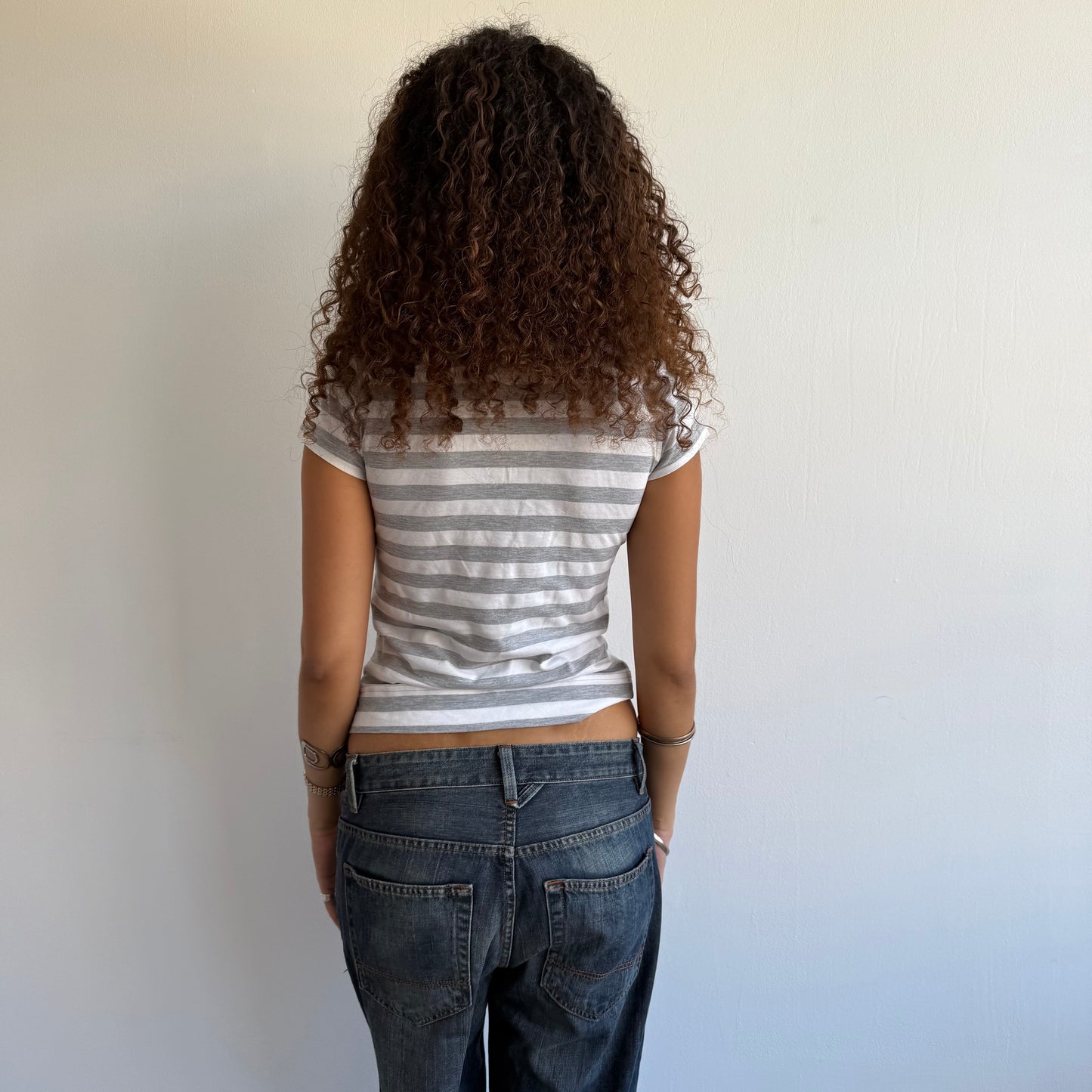 Grey + white stripe polo - Size S + M