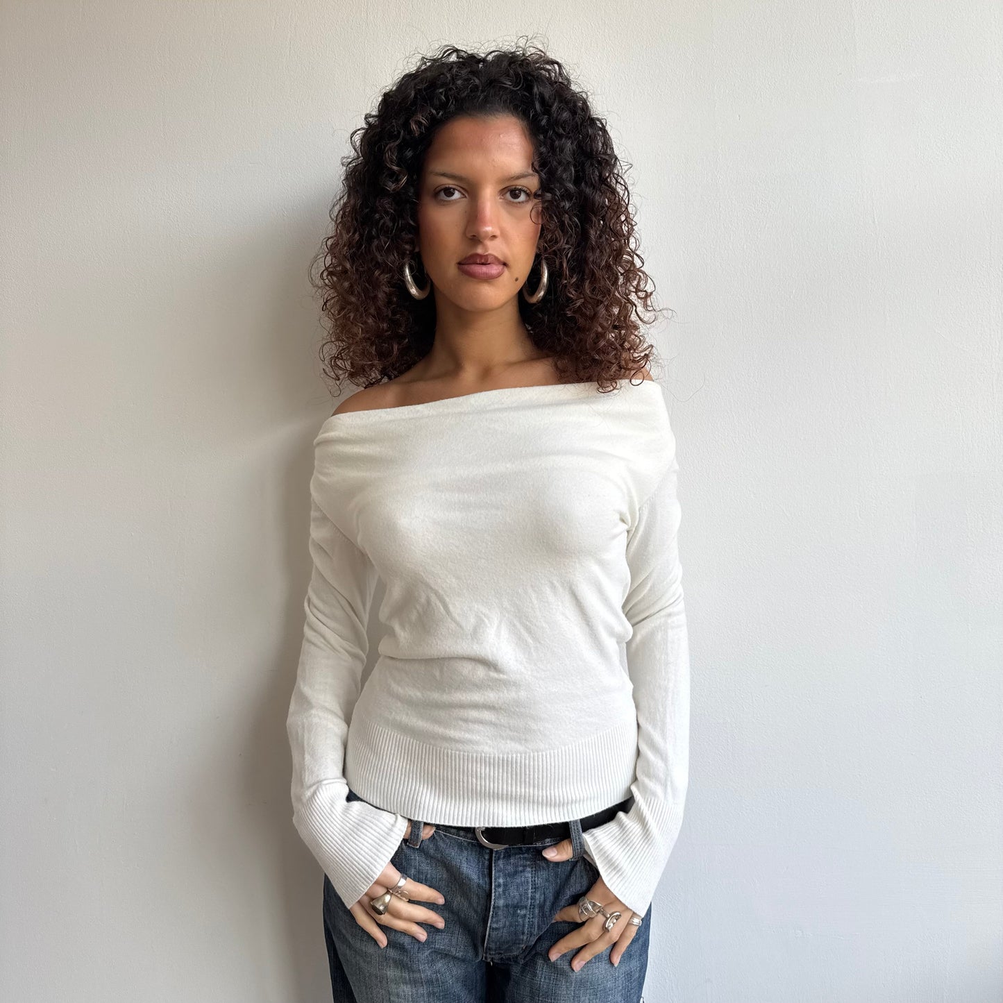 Cream cowl slouchy knit - Size S