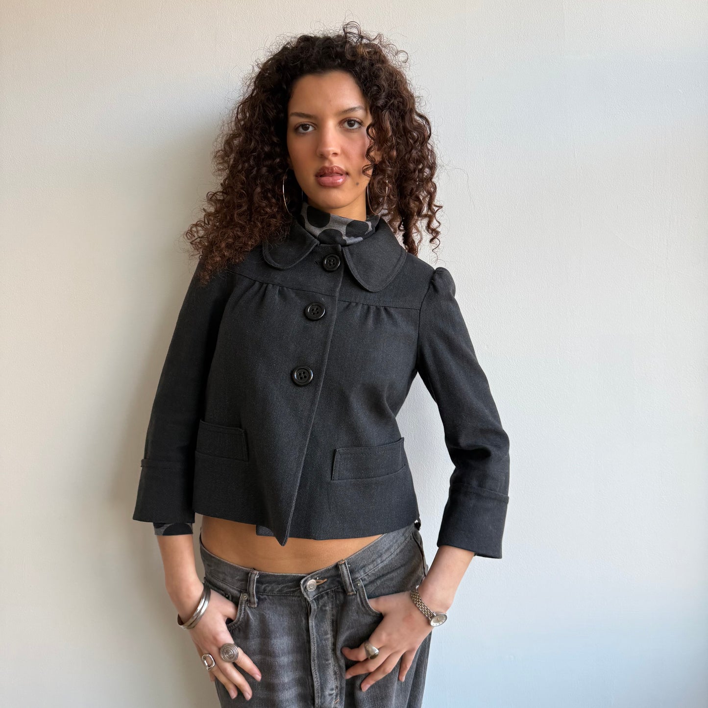 Grey round collar peacoat - Size S