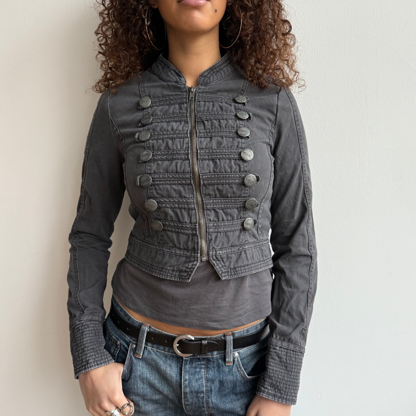 Grey cropped military jacket - Size S