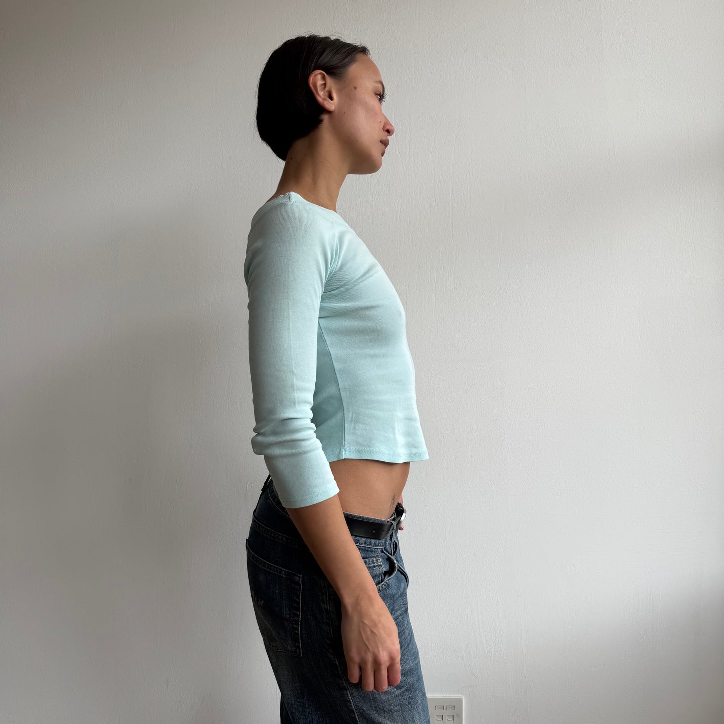 Turquoise 3/4 sleeve top - Size XS