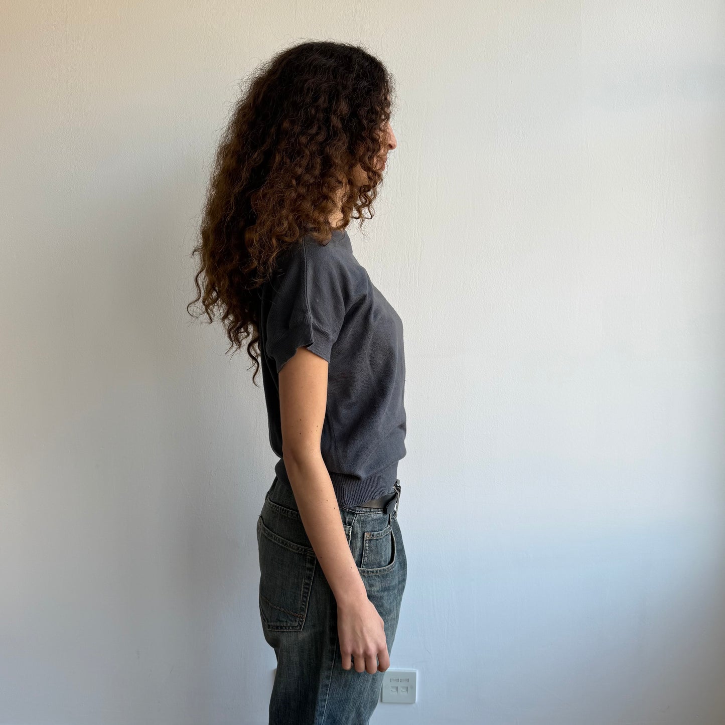 Charcoal short sleeve slouchy knit - Size S