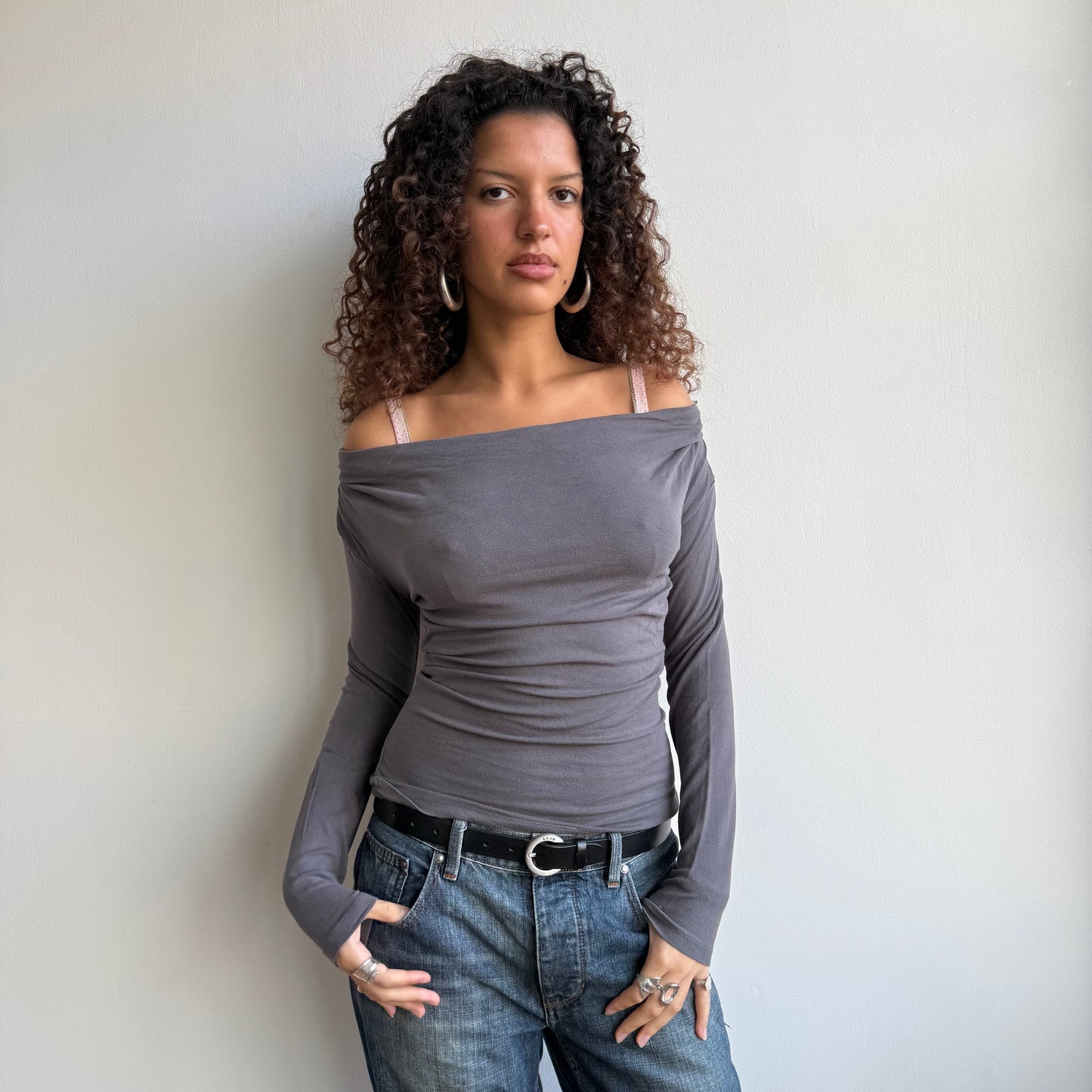 Grey cowl slouchy top - Size S