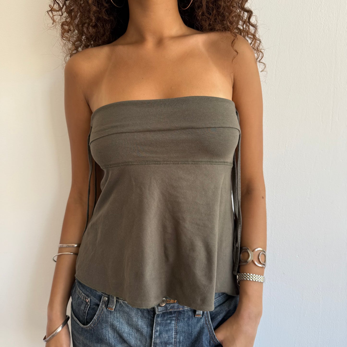 Khaki ruched bandeau top - Size S