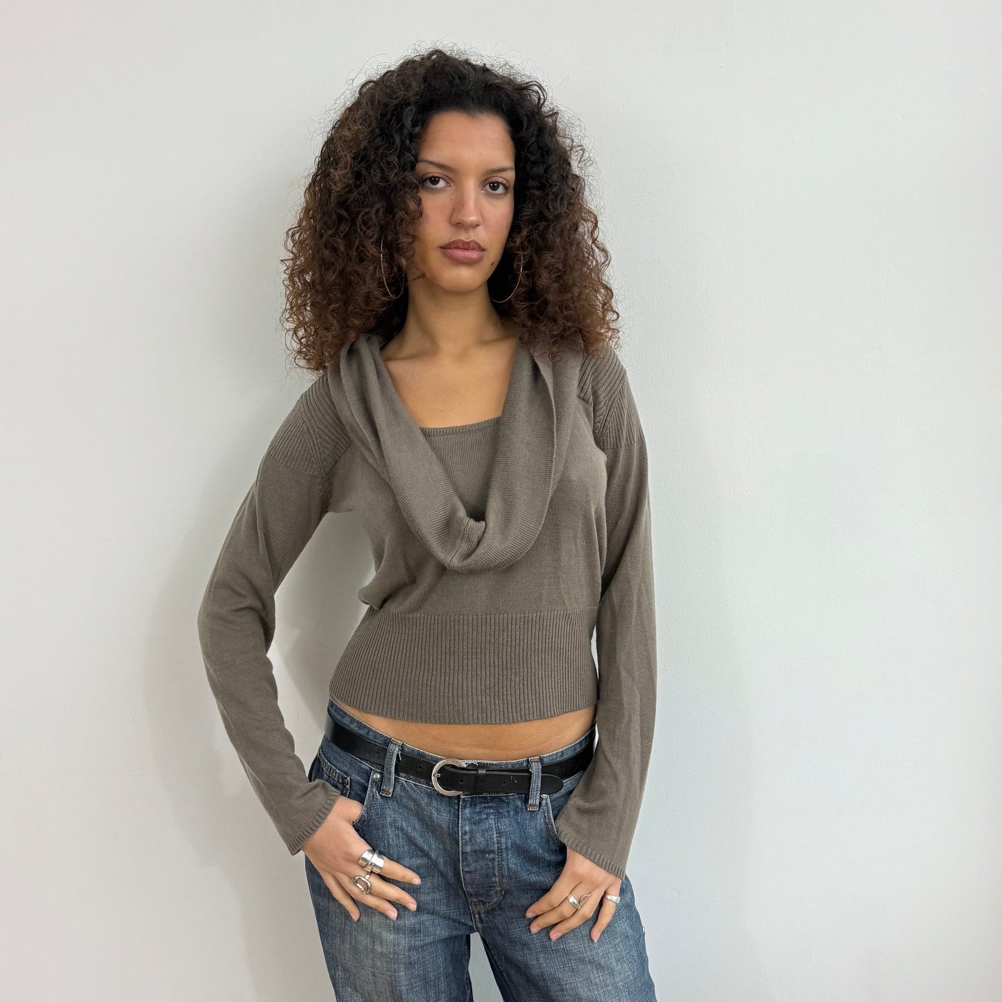 Taupe cowl neck knit - Size M