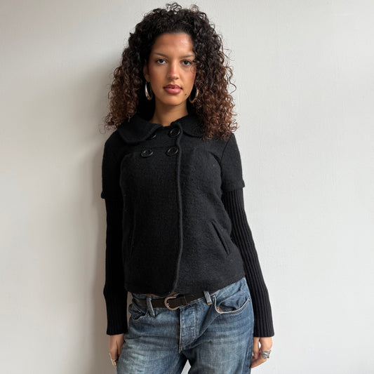 Black knit peacoat - Size S