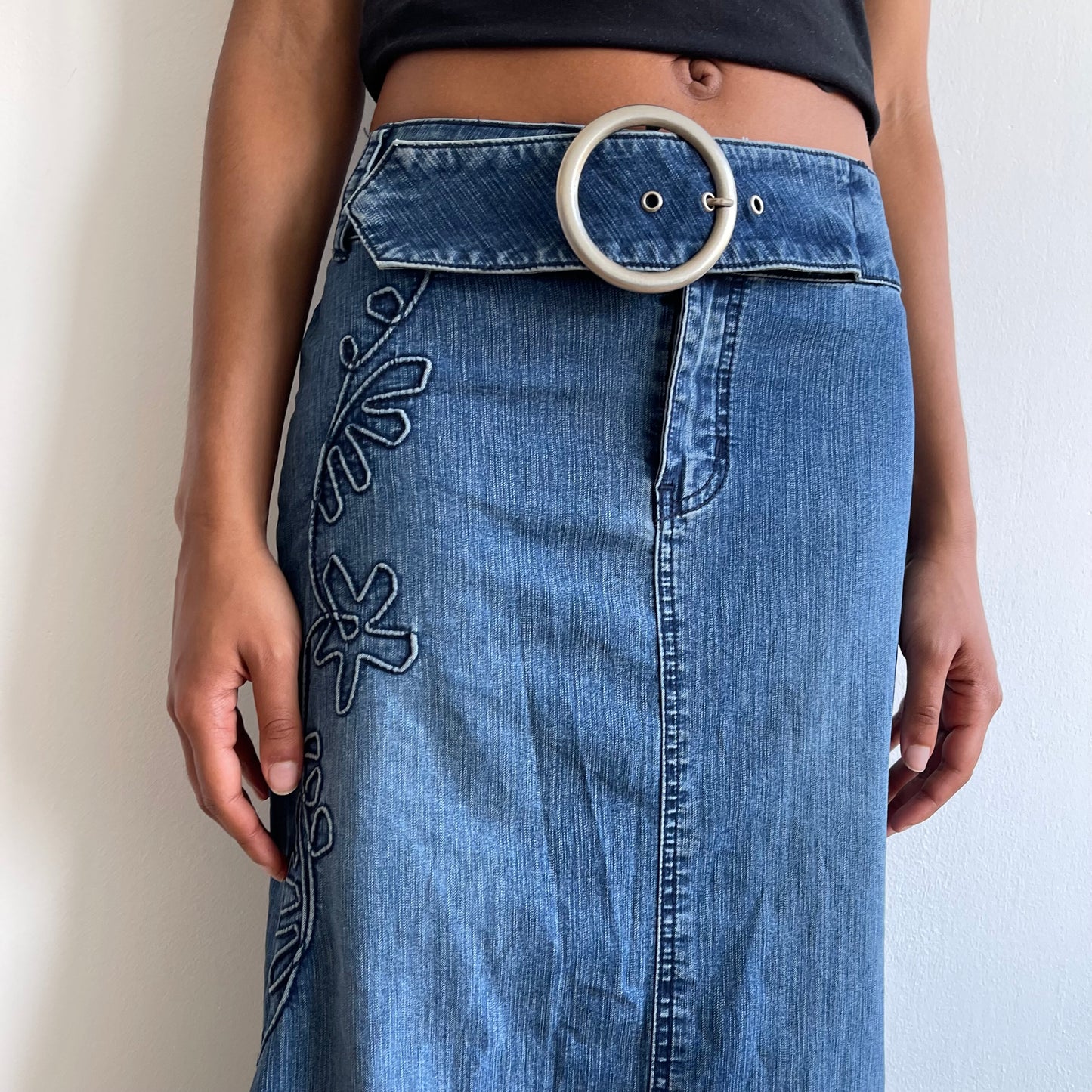 Denim belt midi skirt - Size XS