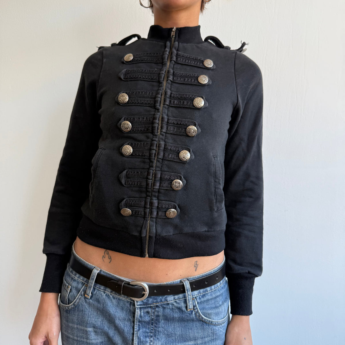 Black military zip up jumper - Size S