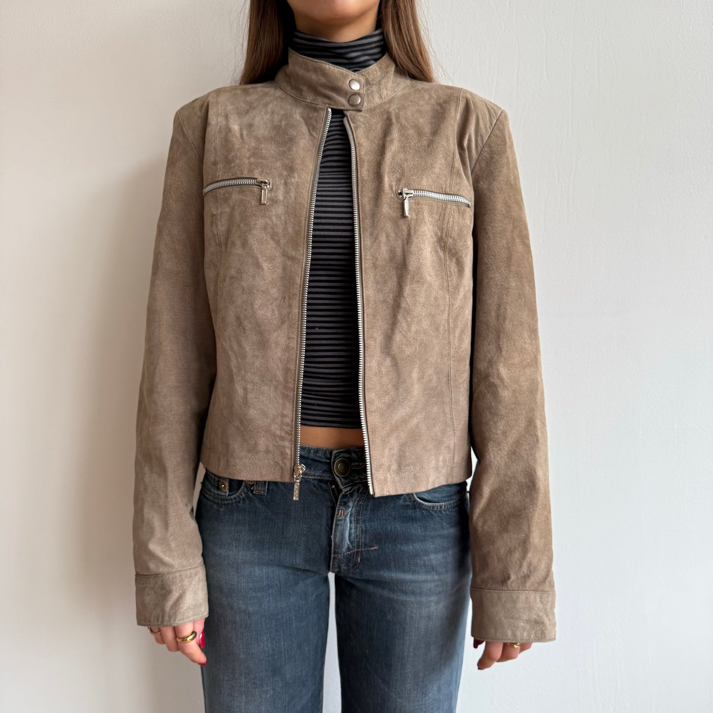 Tan suede moto jacket - Size M
