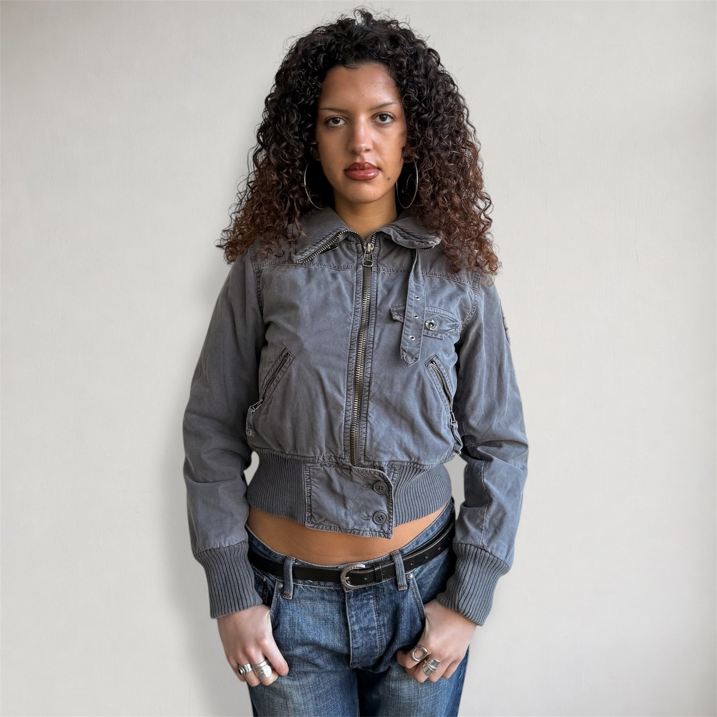 Grey buckle neck bomber - Size S/M