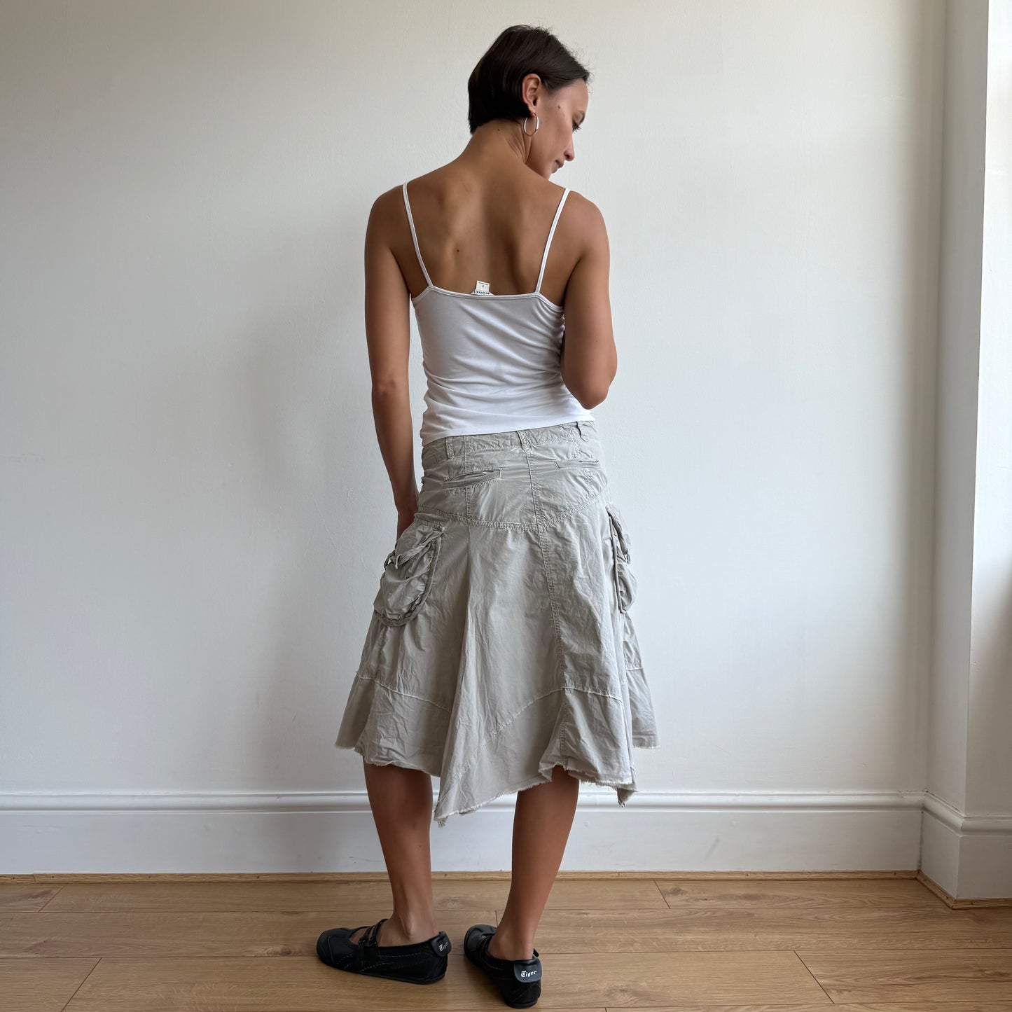Khaki grey cargo midi skirt - Size S