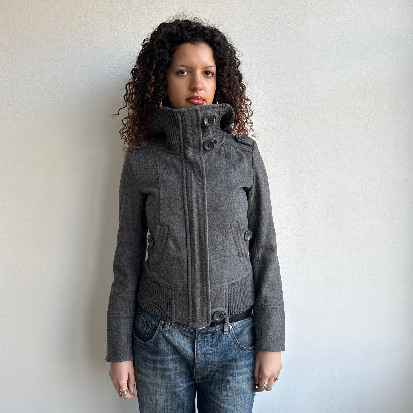 Grey cargo wool bomber - Size M