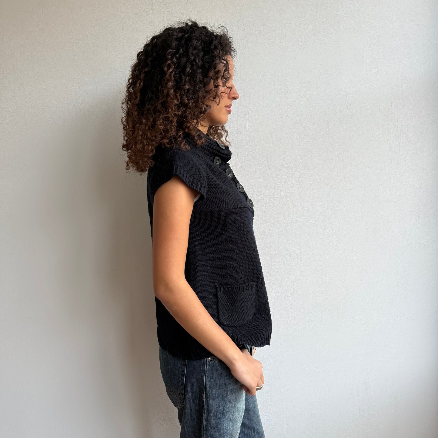 Navy button open knit - Size S/M