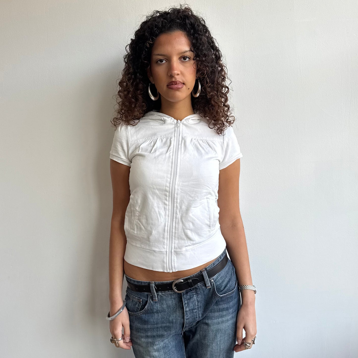 White short sleeve hoodie - Size S/M