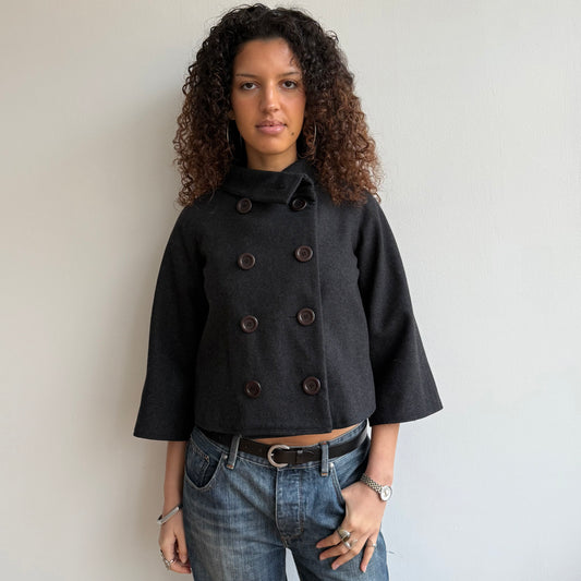 Charcoal 3/4 sleeve swing peacoat - Size S
