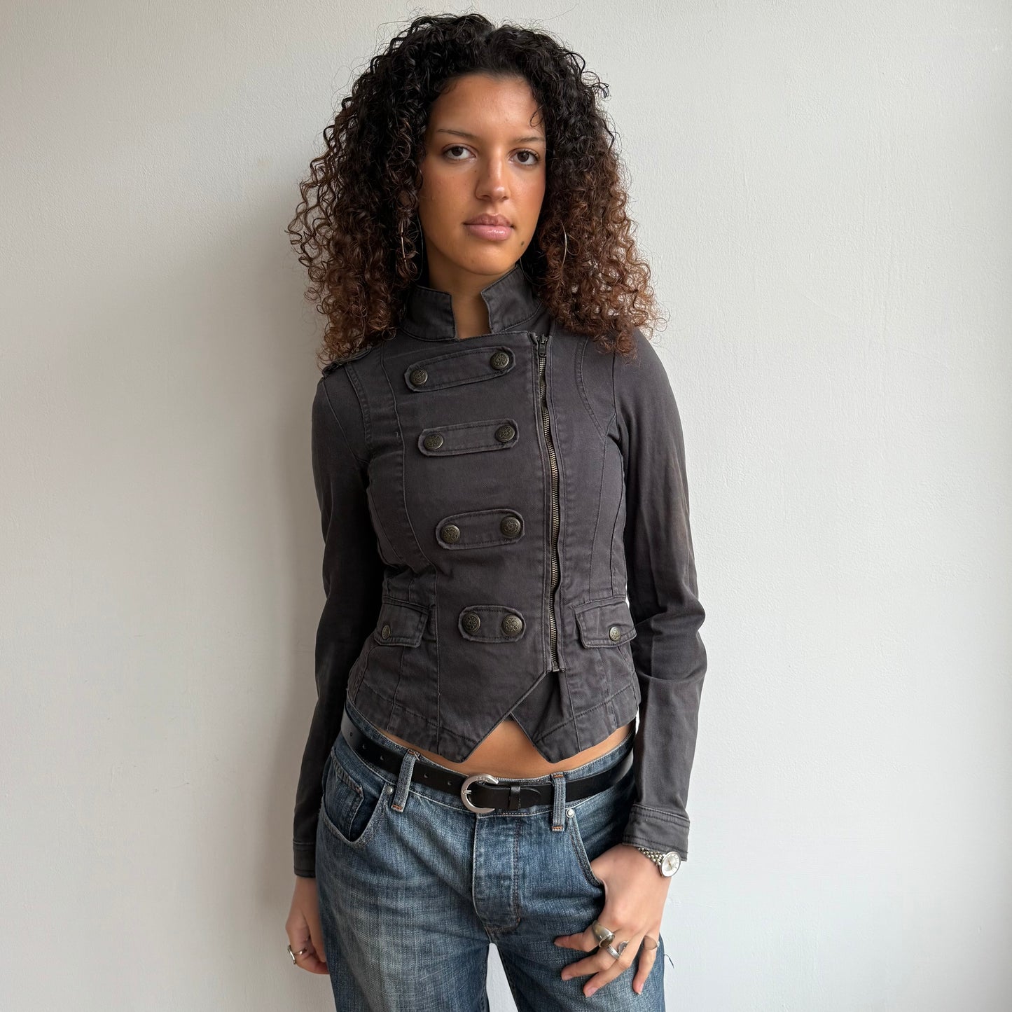 Charcoal zip military jacket - Size S