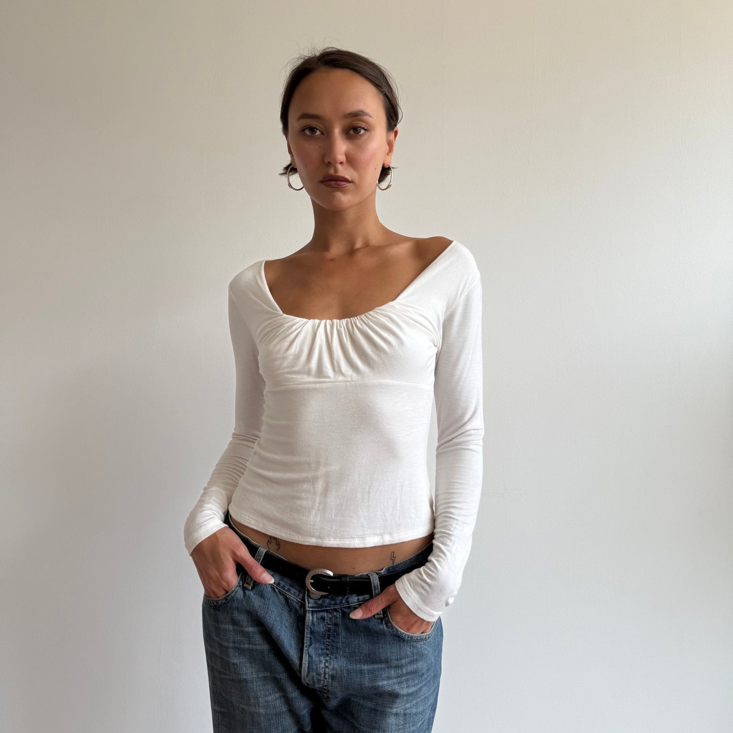 White long sleeve milkmaid top - Size S