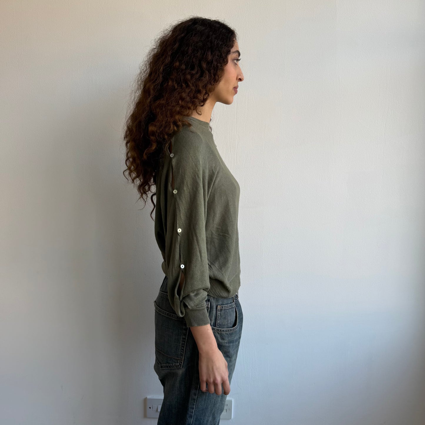 Khaki Cop Copine slouchy button knit jumper - Size M