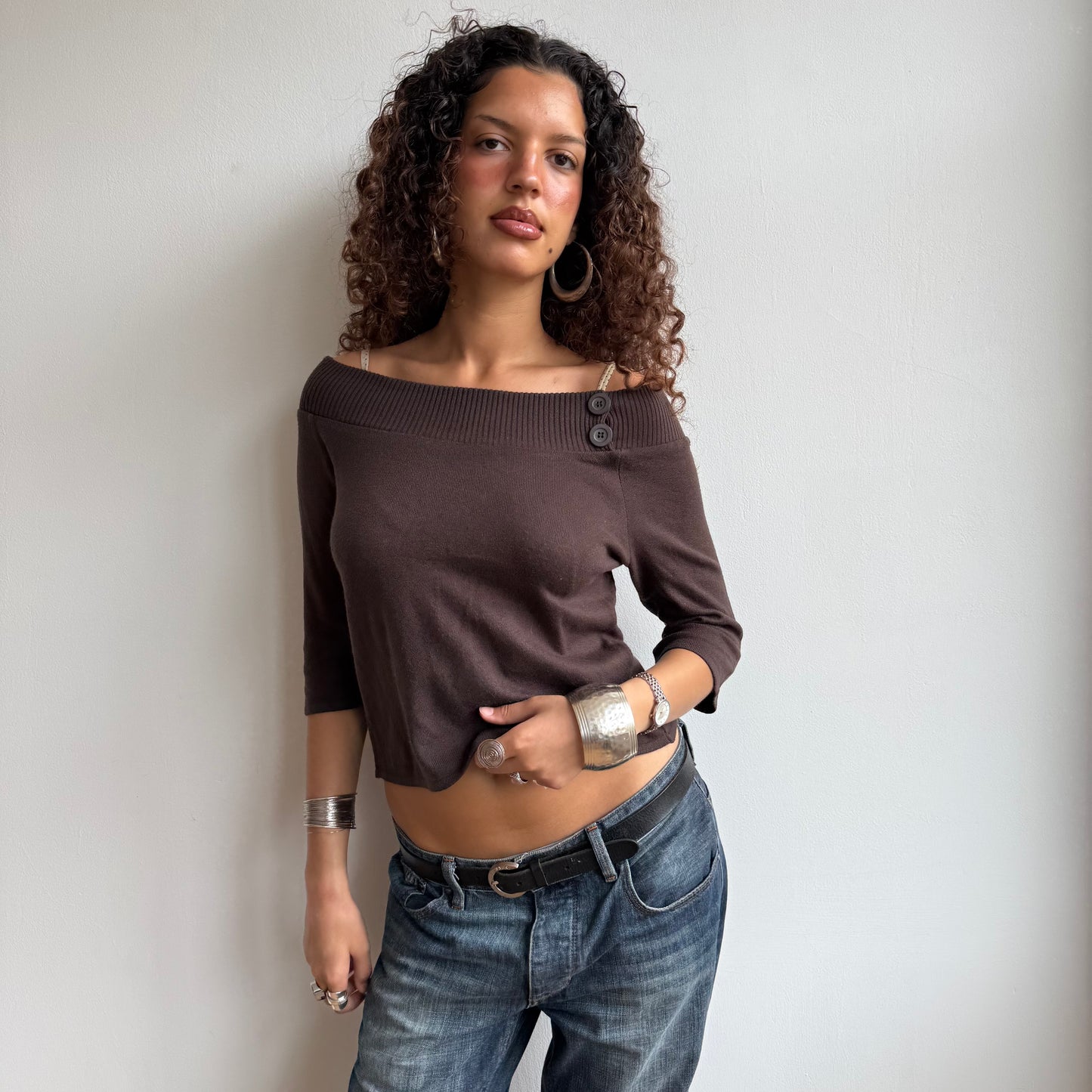 Brown 3/4 Bardot knit - Size S