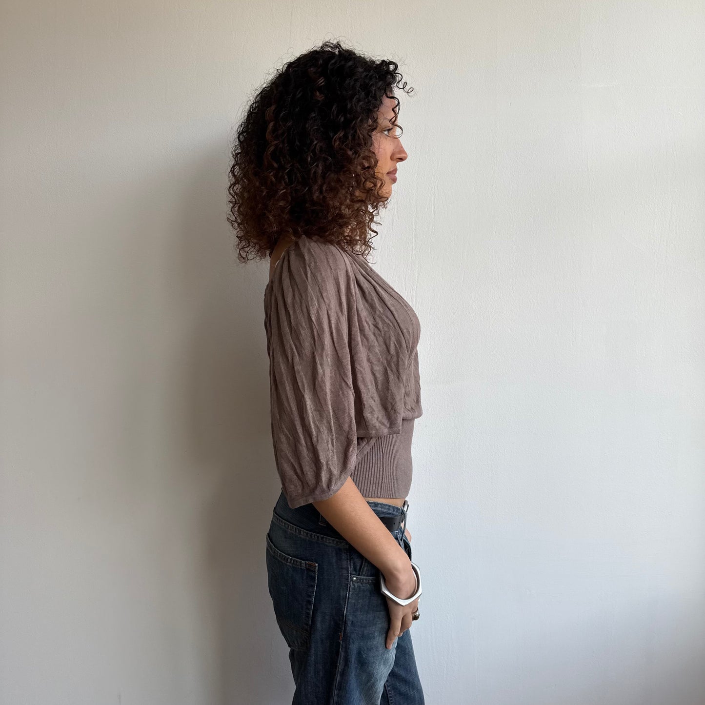 Taupe ribbed batwing knit - Size M