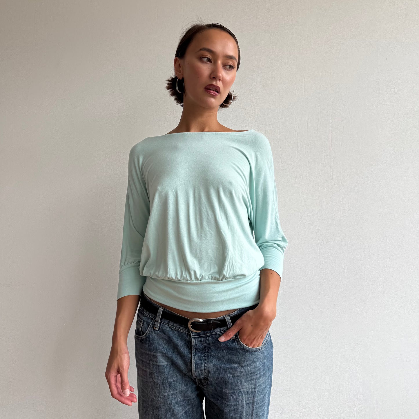 Turquoise batwing slouchy top - Size M