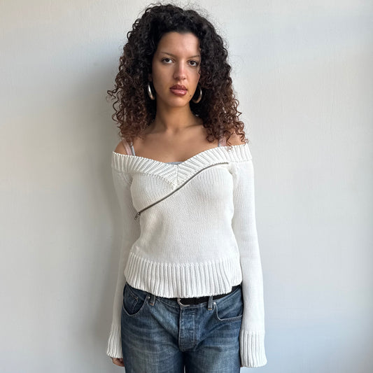 White zip knit jumper - Size S