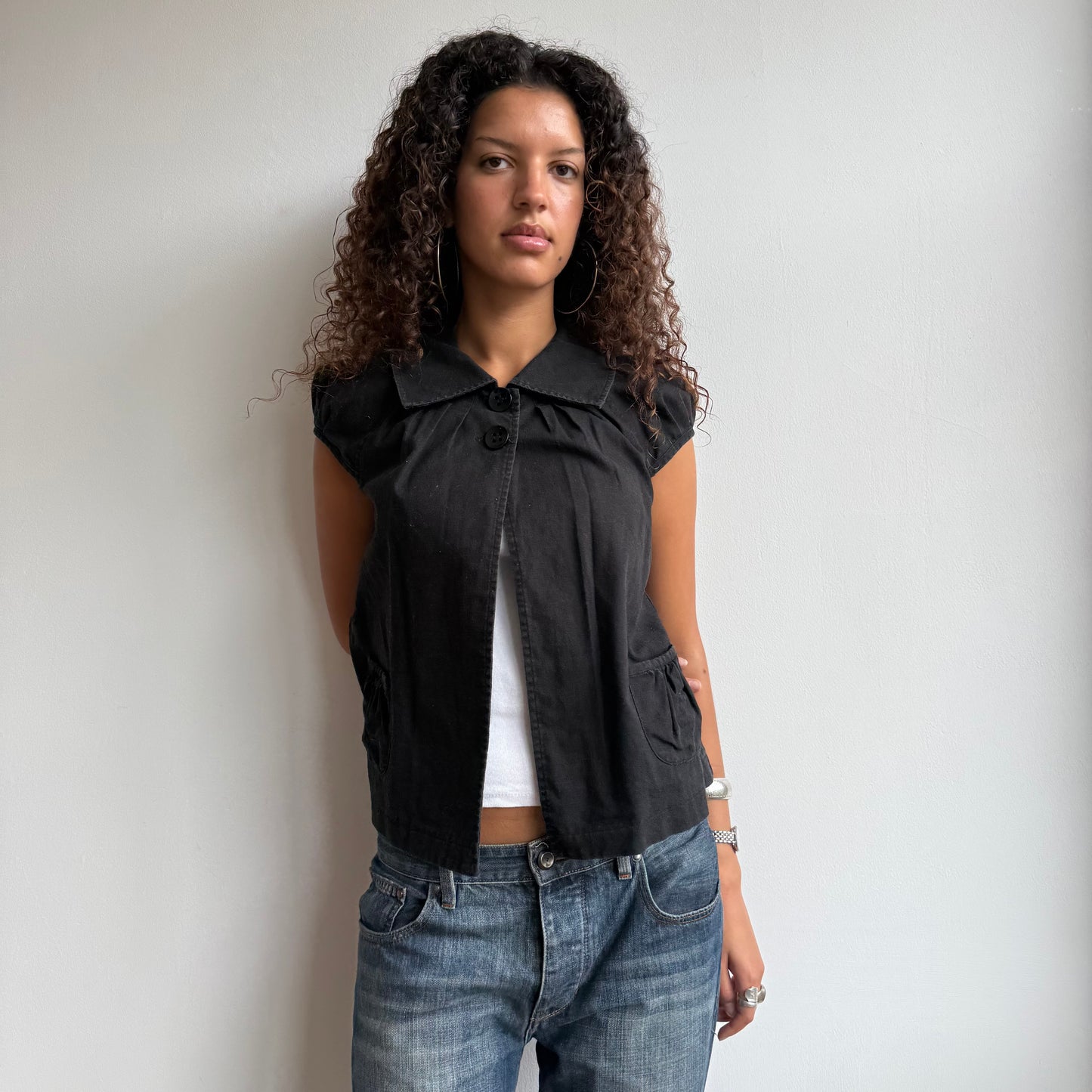 Black short sleeve peacoat - Size S + M
