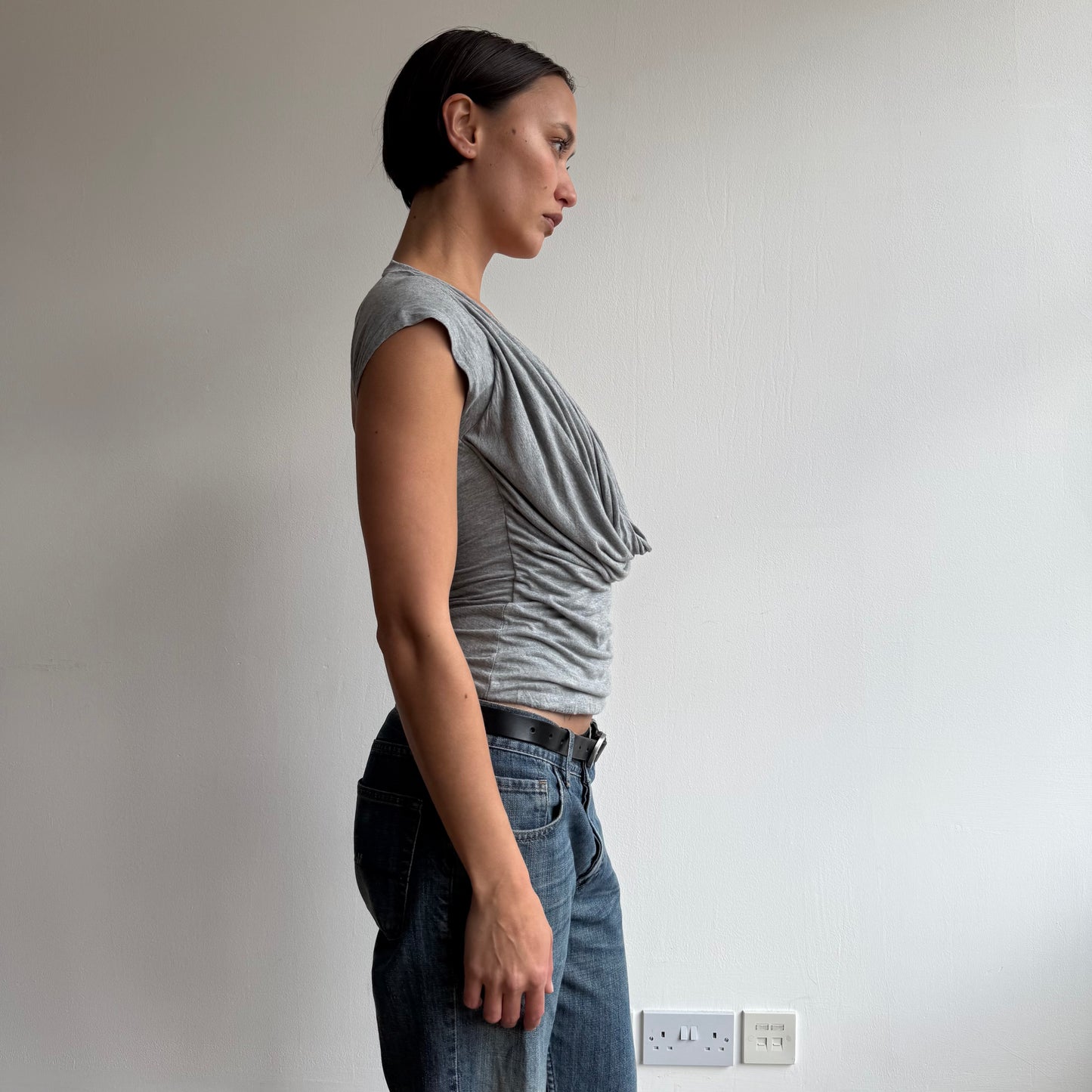 Grey cowl double layer backless top - Size S