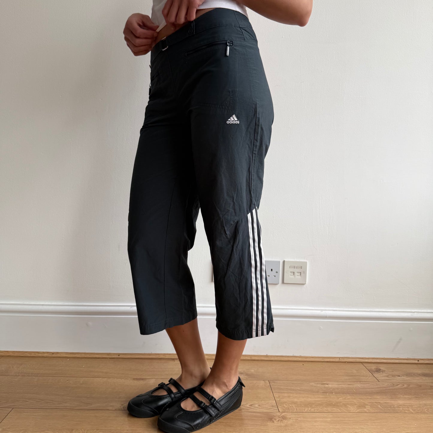 Navy Adidas belt capris - Size S