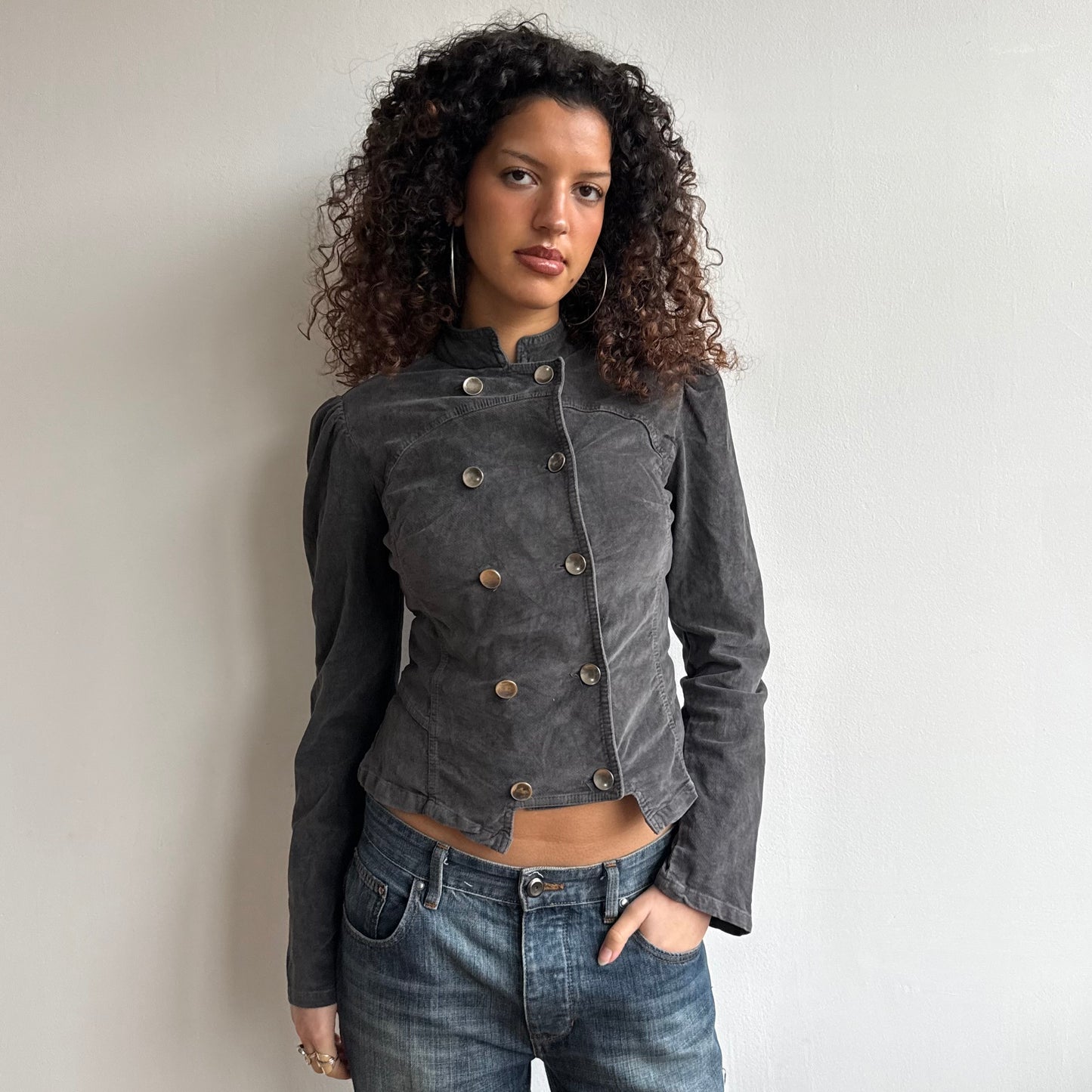 Grey velours military jacket - Size M
