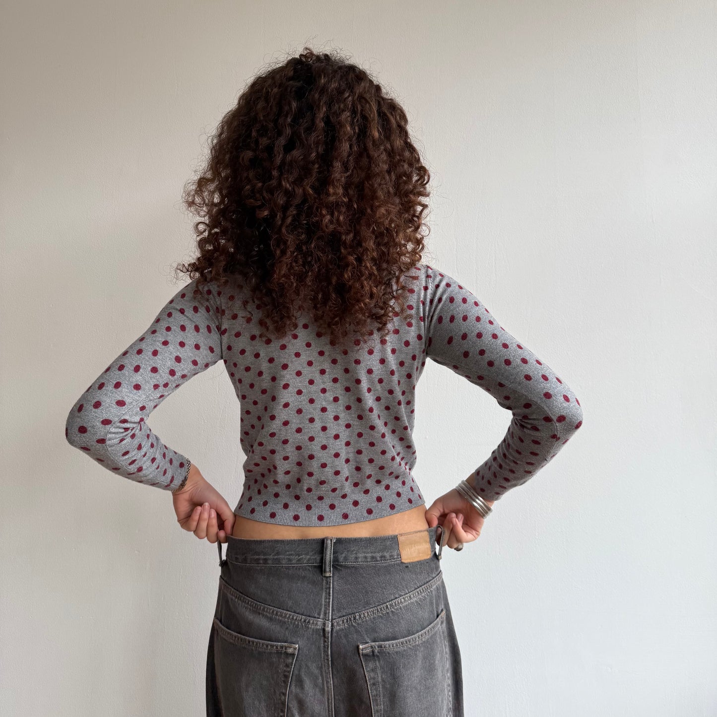 Burgundy polka dot cardi - Size S