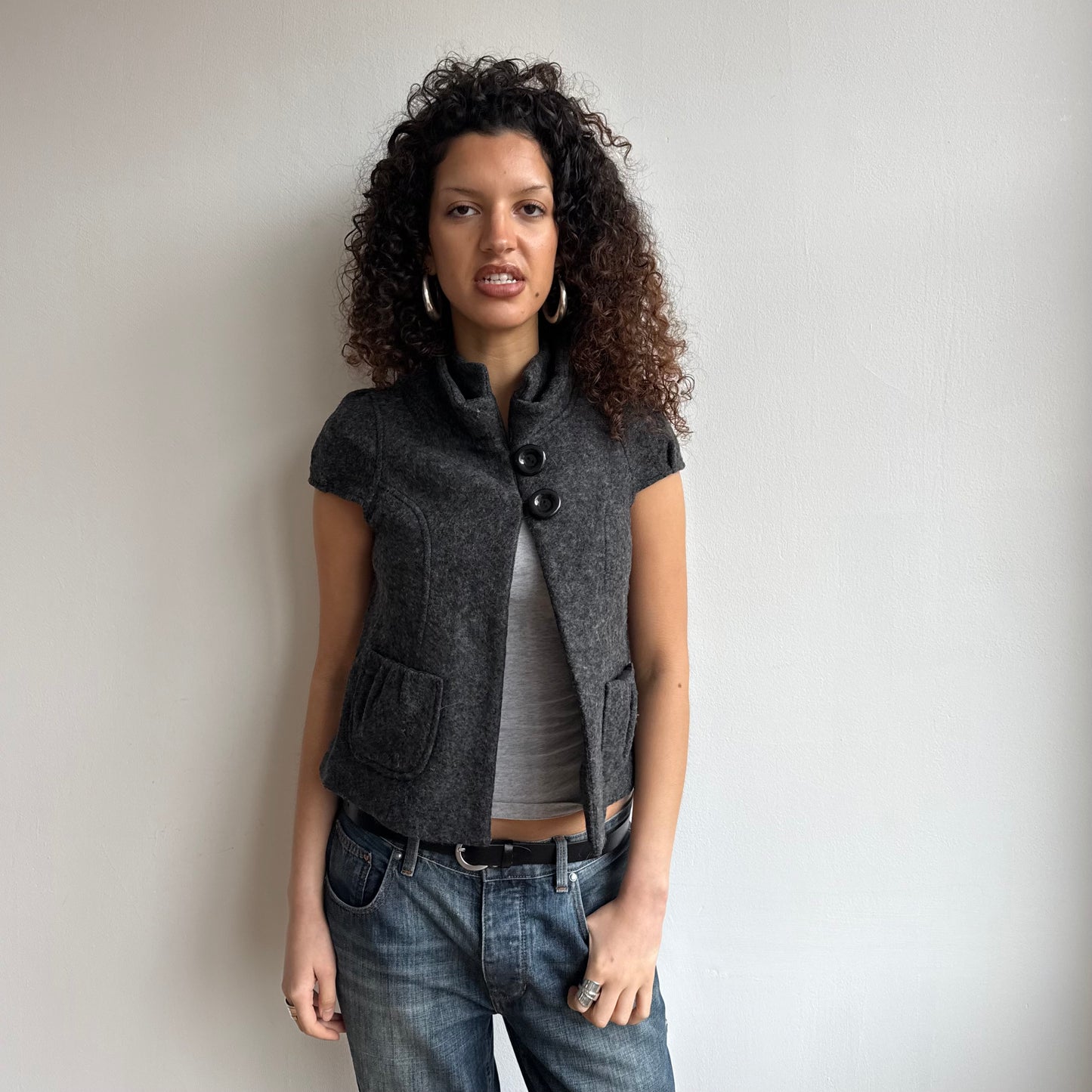 Grey short sleeve peacoat - Size S