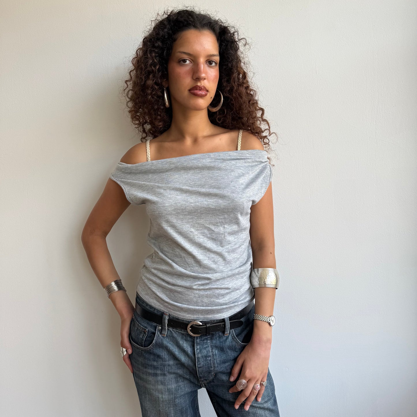 Grey cowl neck top - Size S