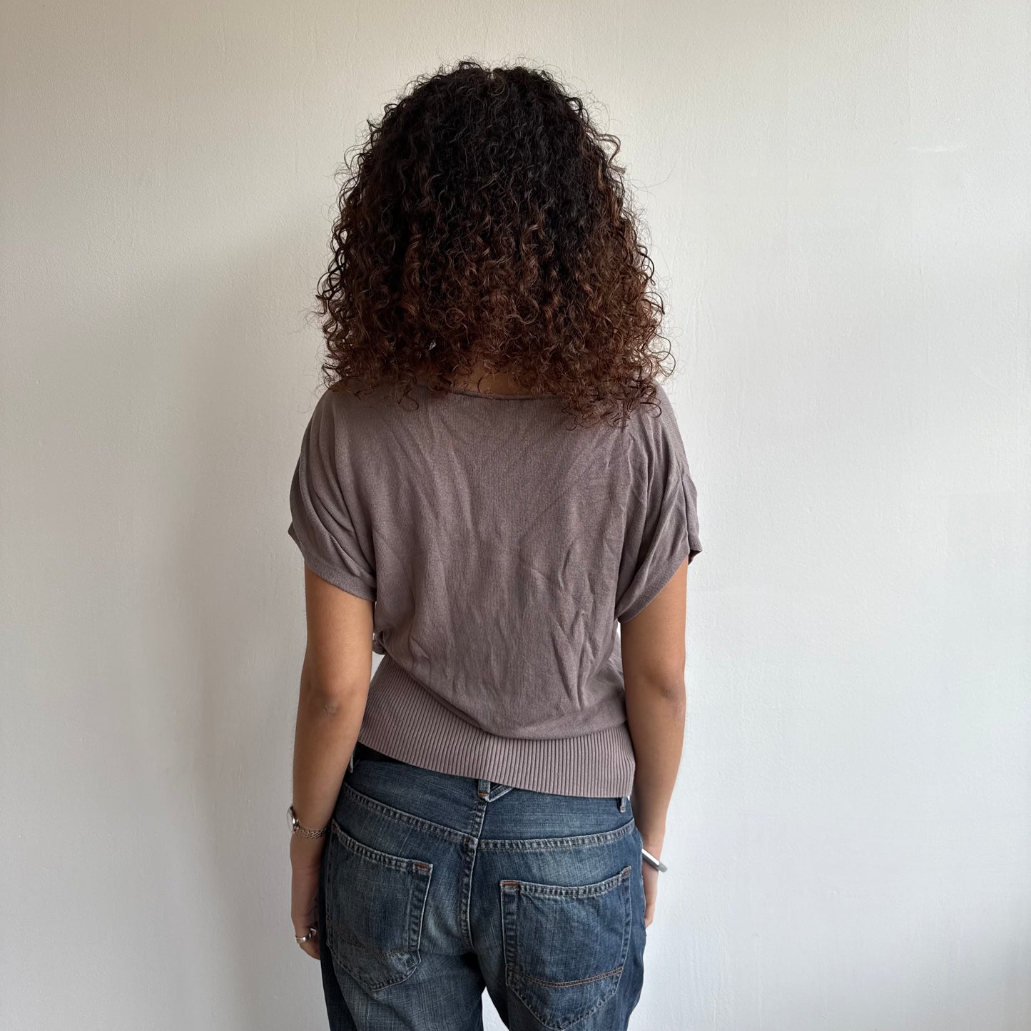 Taupe short sleeve slouchy knit - Size S