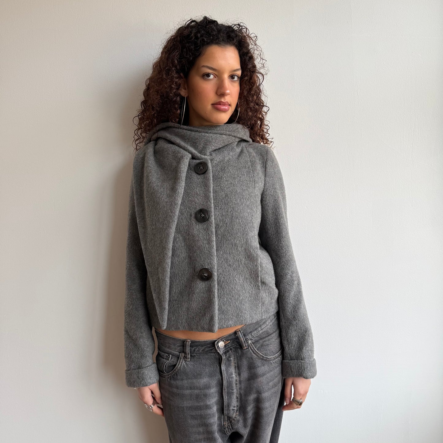 Grey wool scarf peacoat - Size M