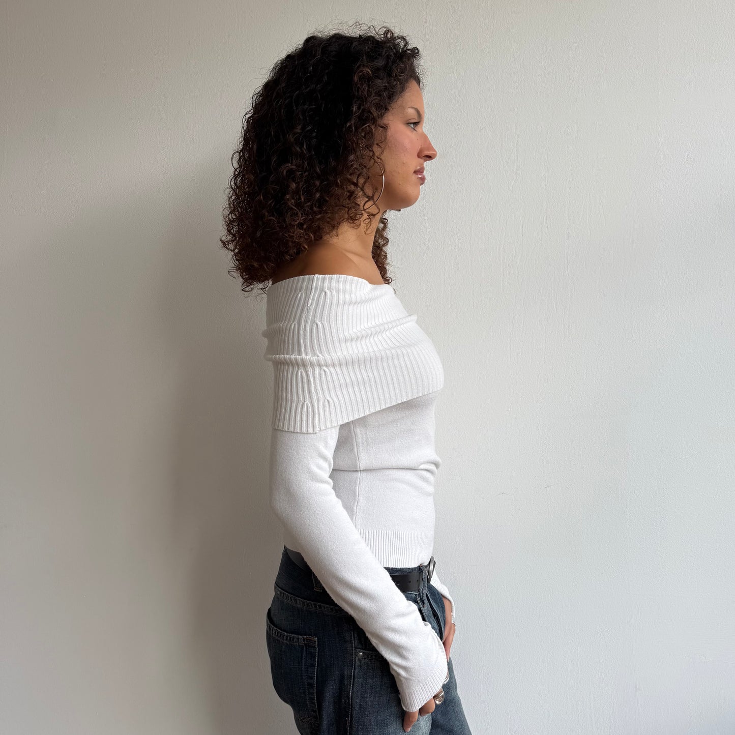 White Bardot knit jumper - Size S/M