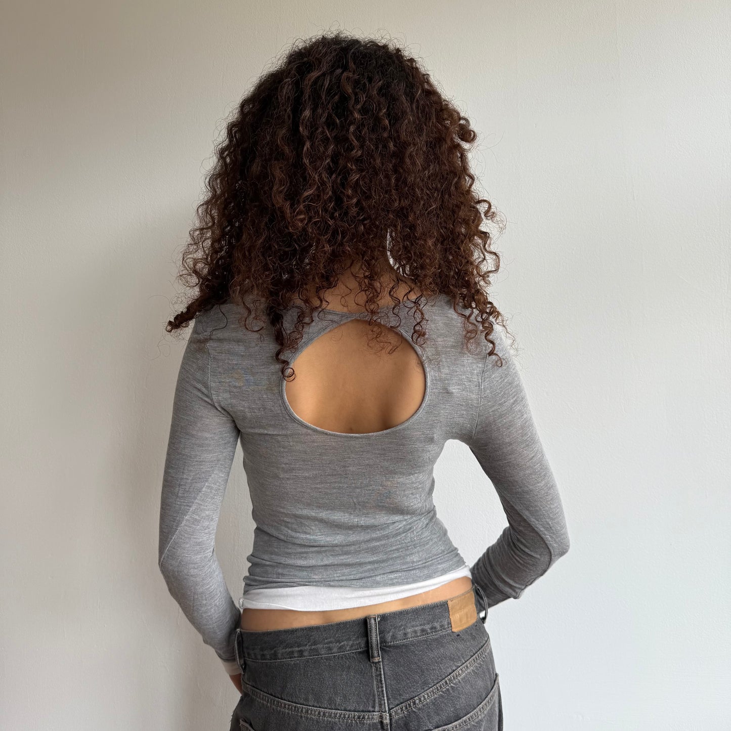 Grey double layer fine knit top - Size S + M