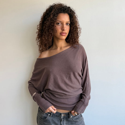 Brown slouchy button arm knit - Size S/M