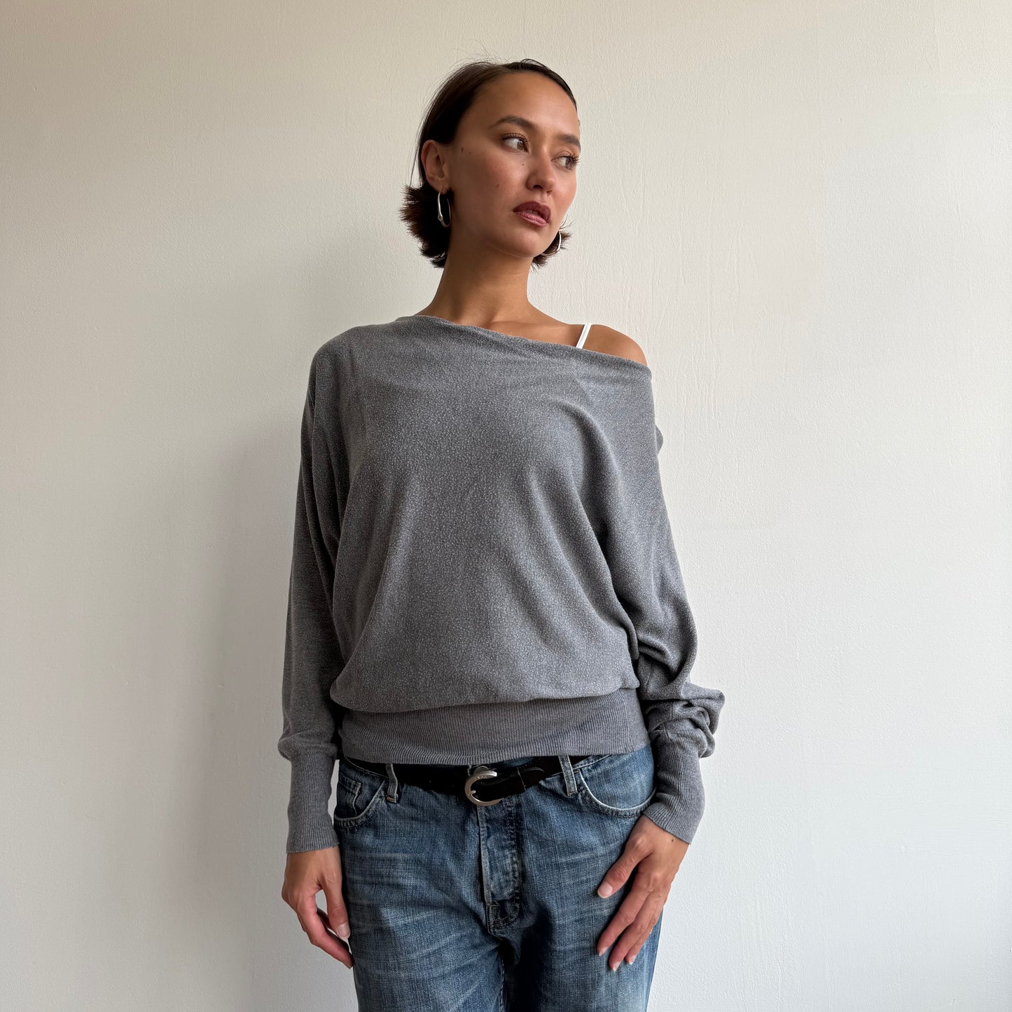 Grey batwing slouchy knit - Size M-XL