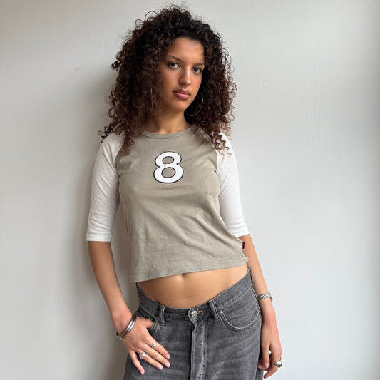 Khaki ‘8’ 3/4 sleeve top - Size S