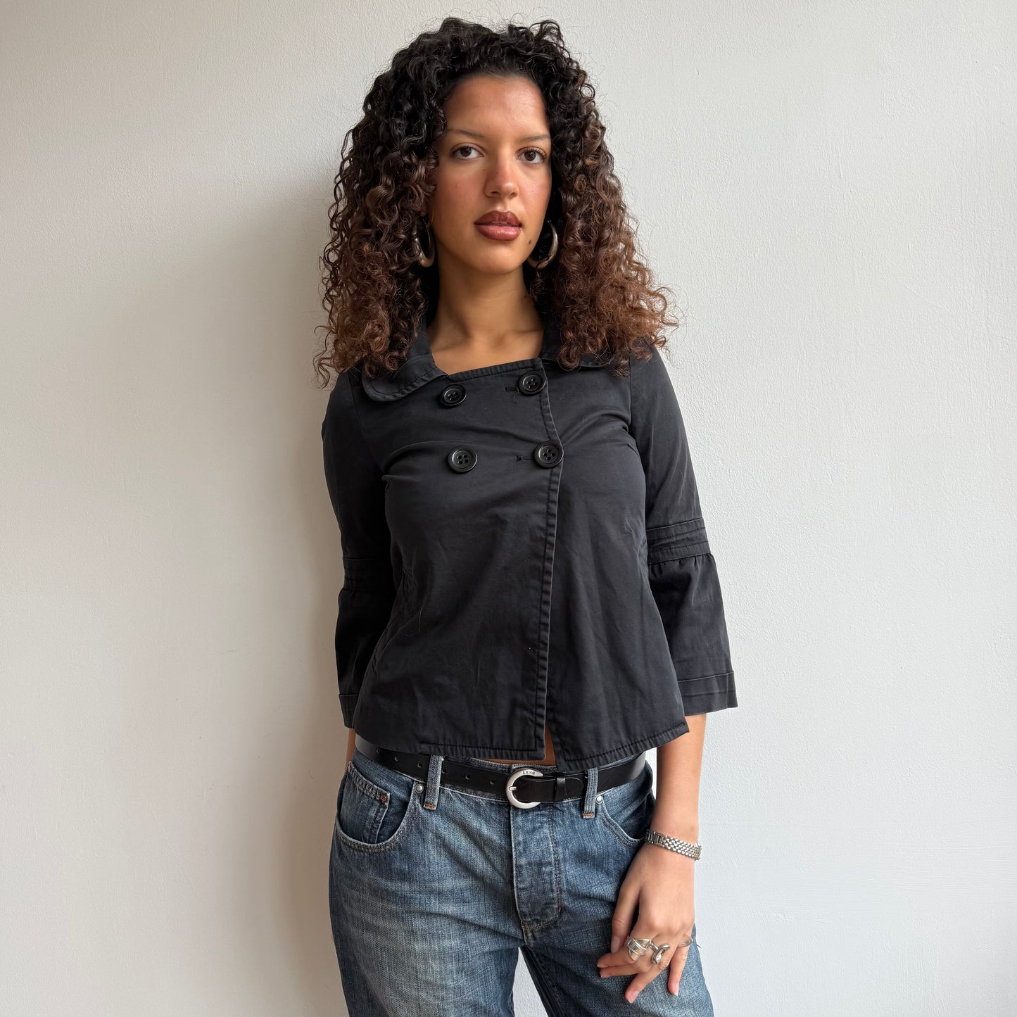Black 3/4 sleeve peacoat - Size XS