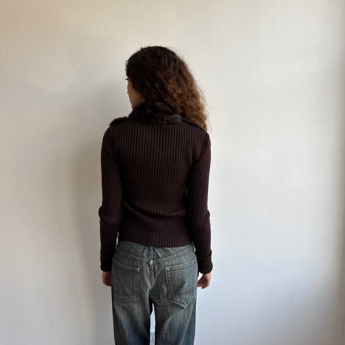 Brown fur knitted gilet - Size M