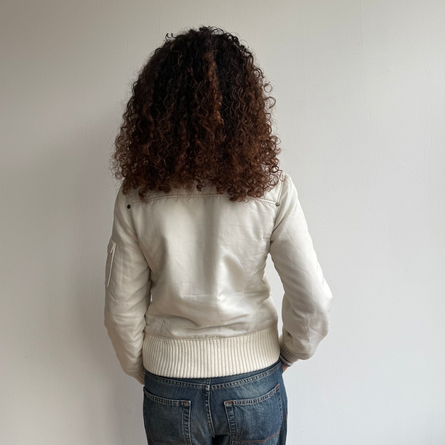 White fireman’s clasp bomber - Size S