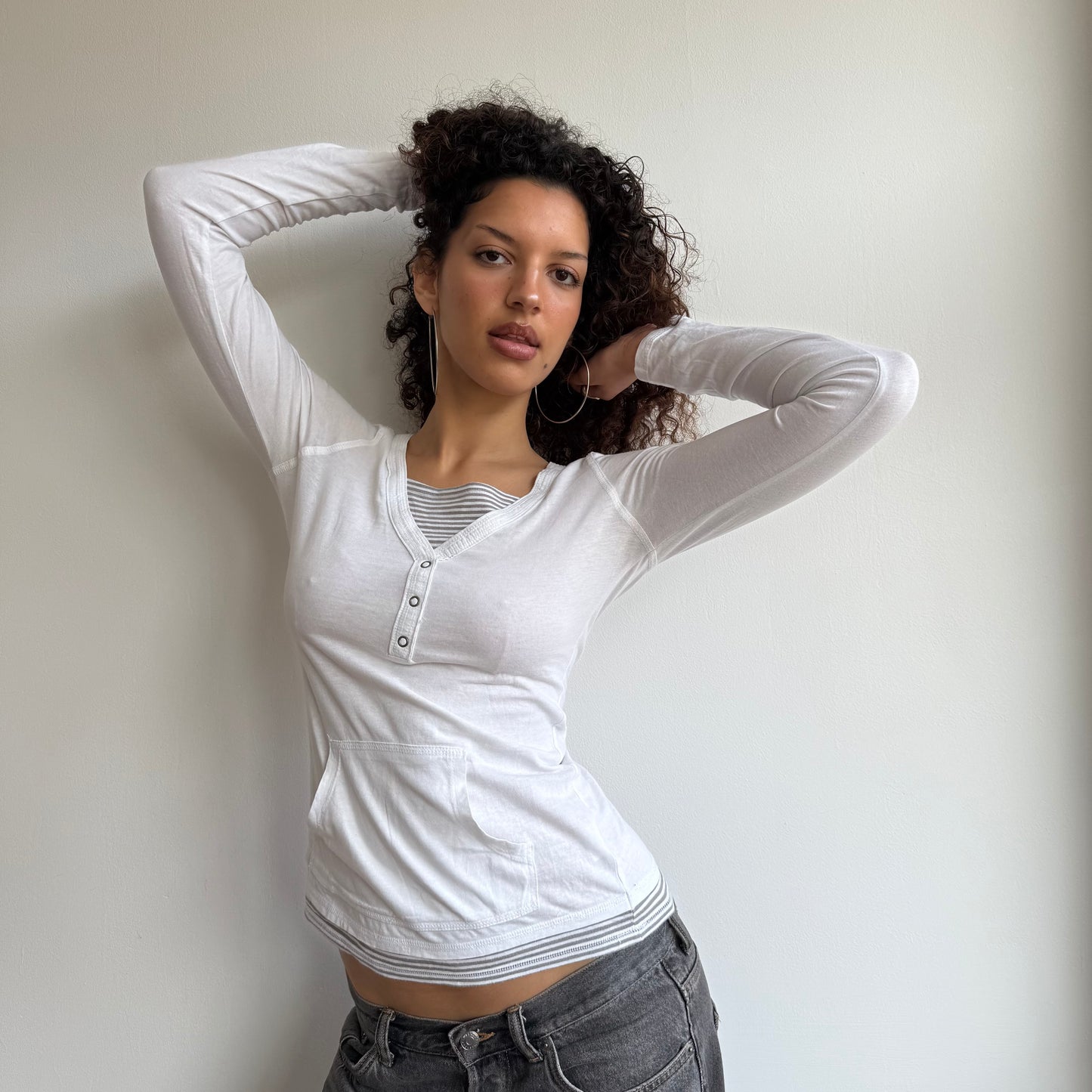 White + grey double layer top - Size S