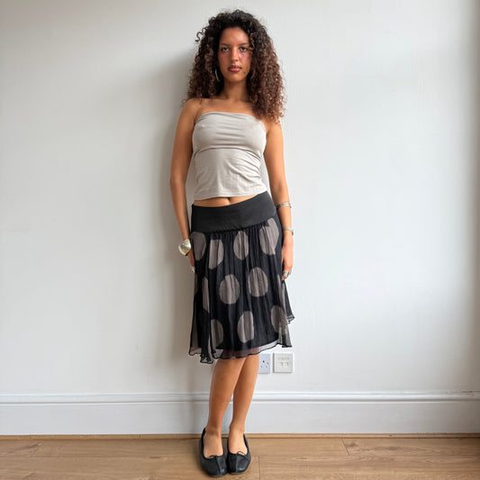 Brown chiffon polka dot midi skirt - Size M/L