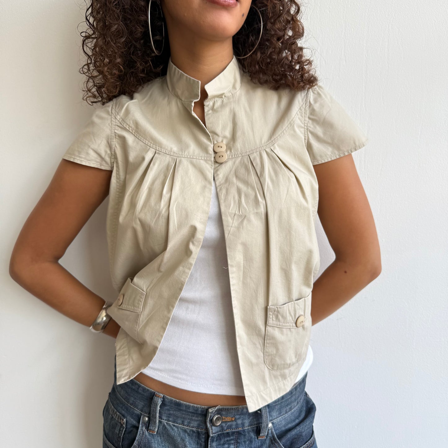 Beige open front peacoat - Size S