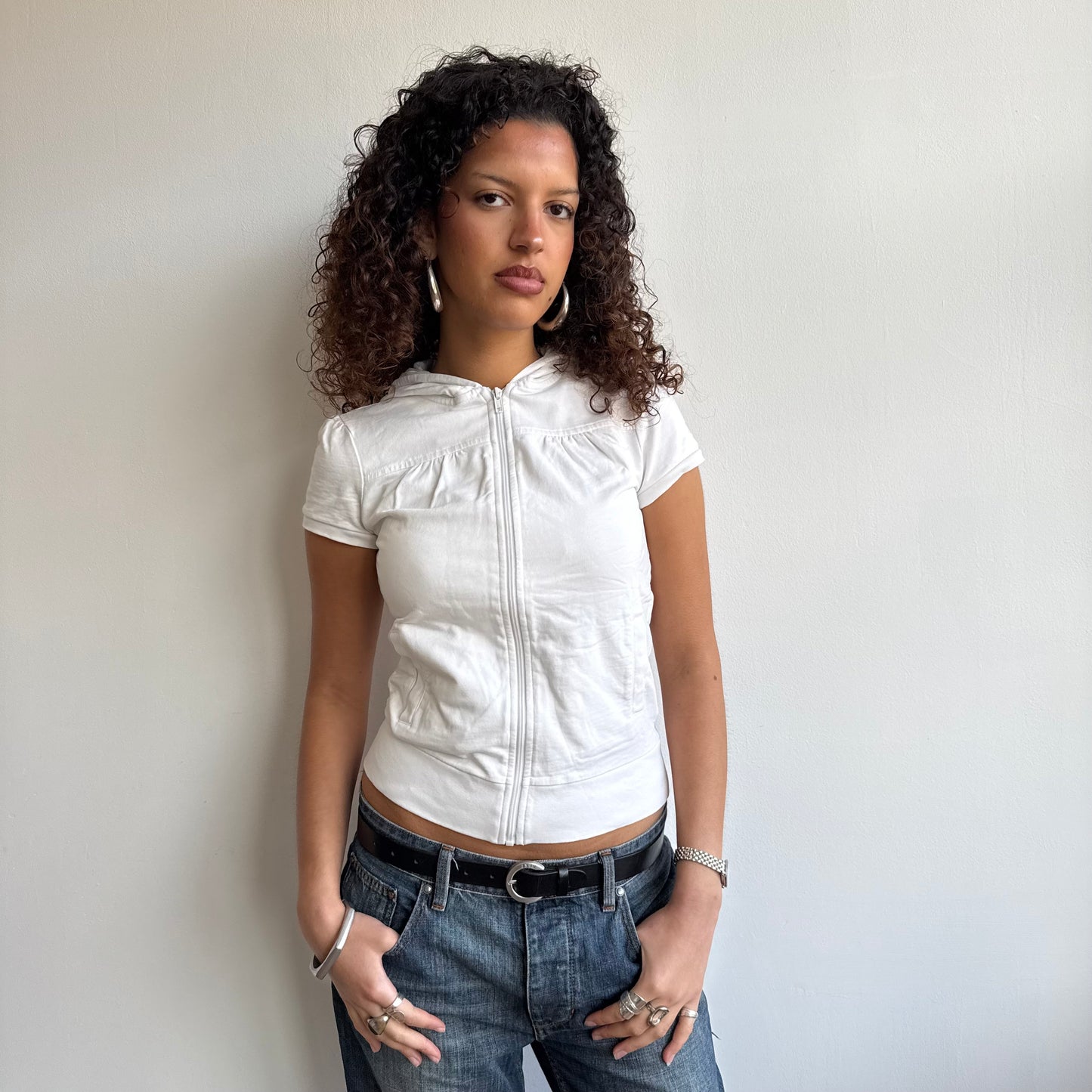 White short sleeve hoodie - Size S/M